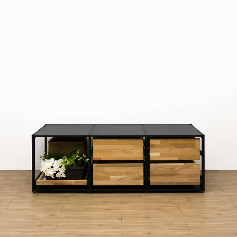 Creesor-Shido 60 Industrial Wind Combination Cabinet TV Cabinet Storage Cabinet Drawer Cabinet - โต๊ะวางทีวี - โลหะ สีดำ