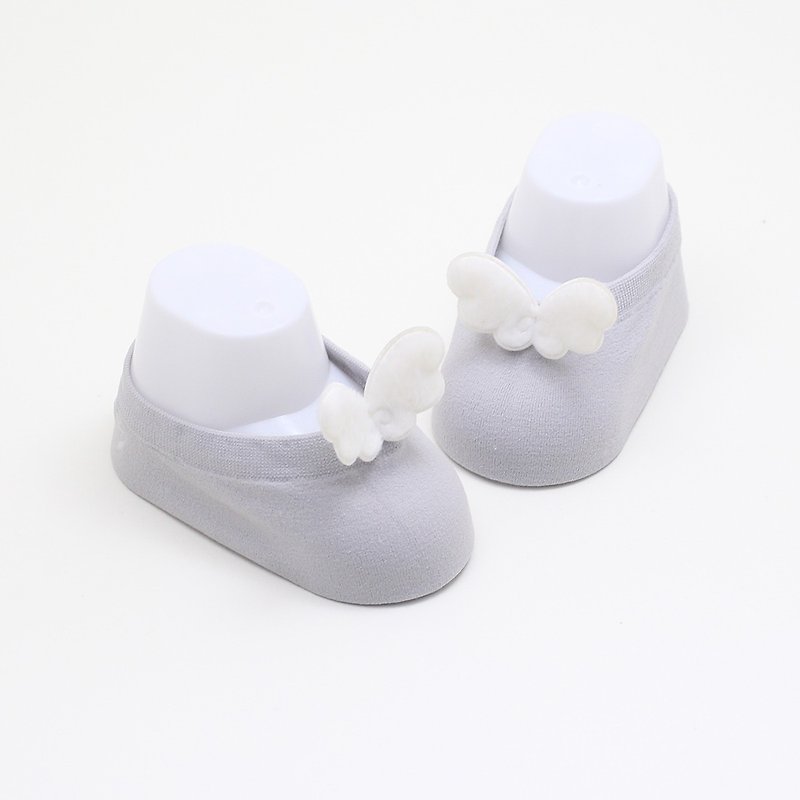 Baby Gift Newborn Baby Girl and boy cool Socks with Angel wing - ถุงเท้าเด็ก - ผ้าฝ้าย/ผ้าลินิน สีเทา