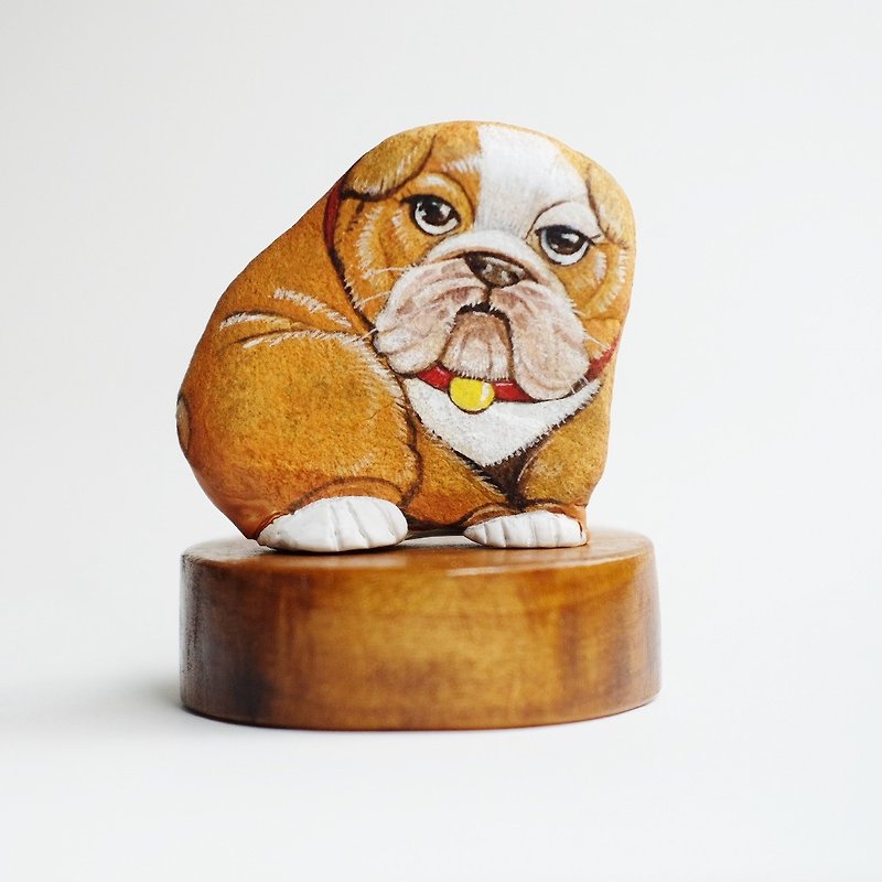 Bulldog stone painting, Original art for gift. - 其他 - 石頭 咖啡色