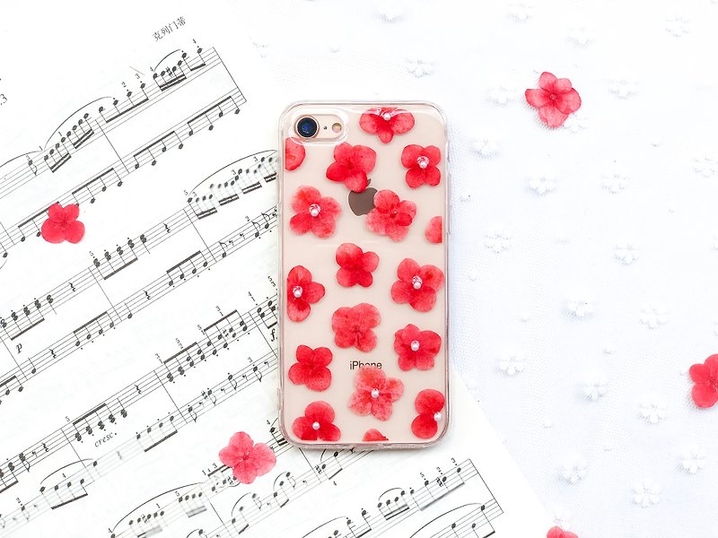 满满 红 绣球花 • Hydrangea Handpressed Flower Phone Case - Phone Cases - Plants & Flowers Red