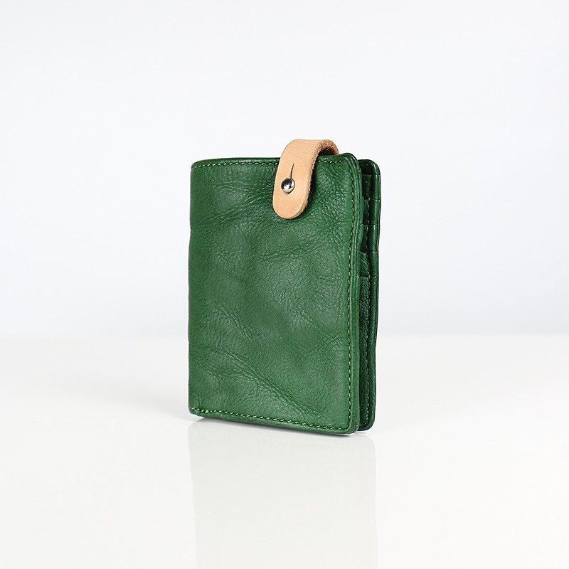 HANDOS washed leather short clip (Forest Green) - กระเป๋าสตางค์ - หนังแท้ สีเขียว