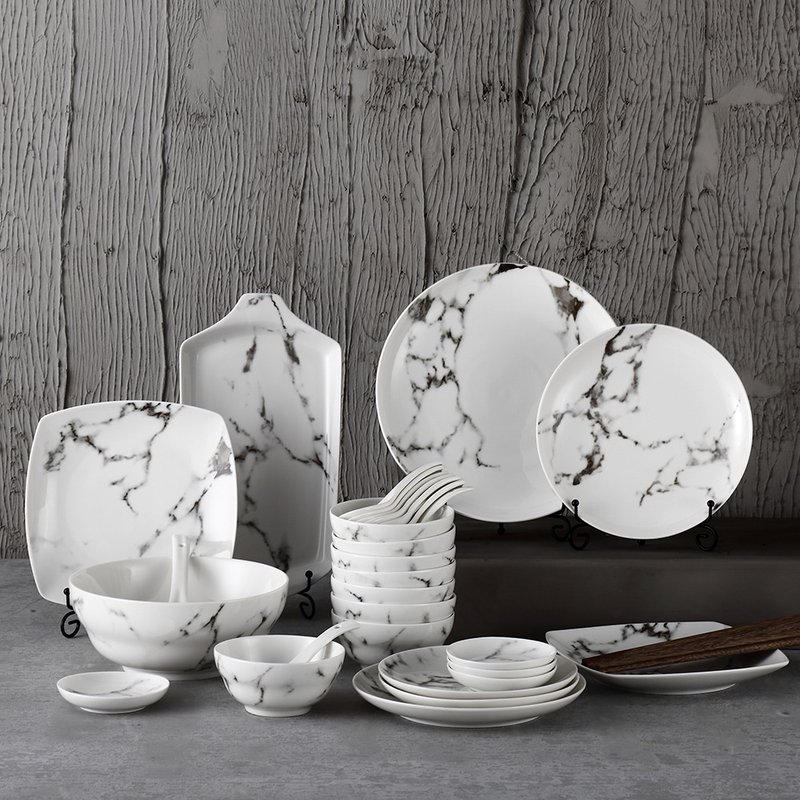 JEselect ceramic marbled plate set - Plates & Trays - Pottery 