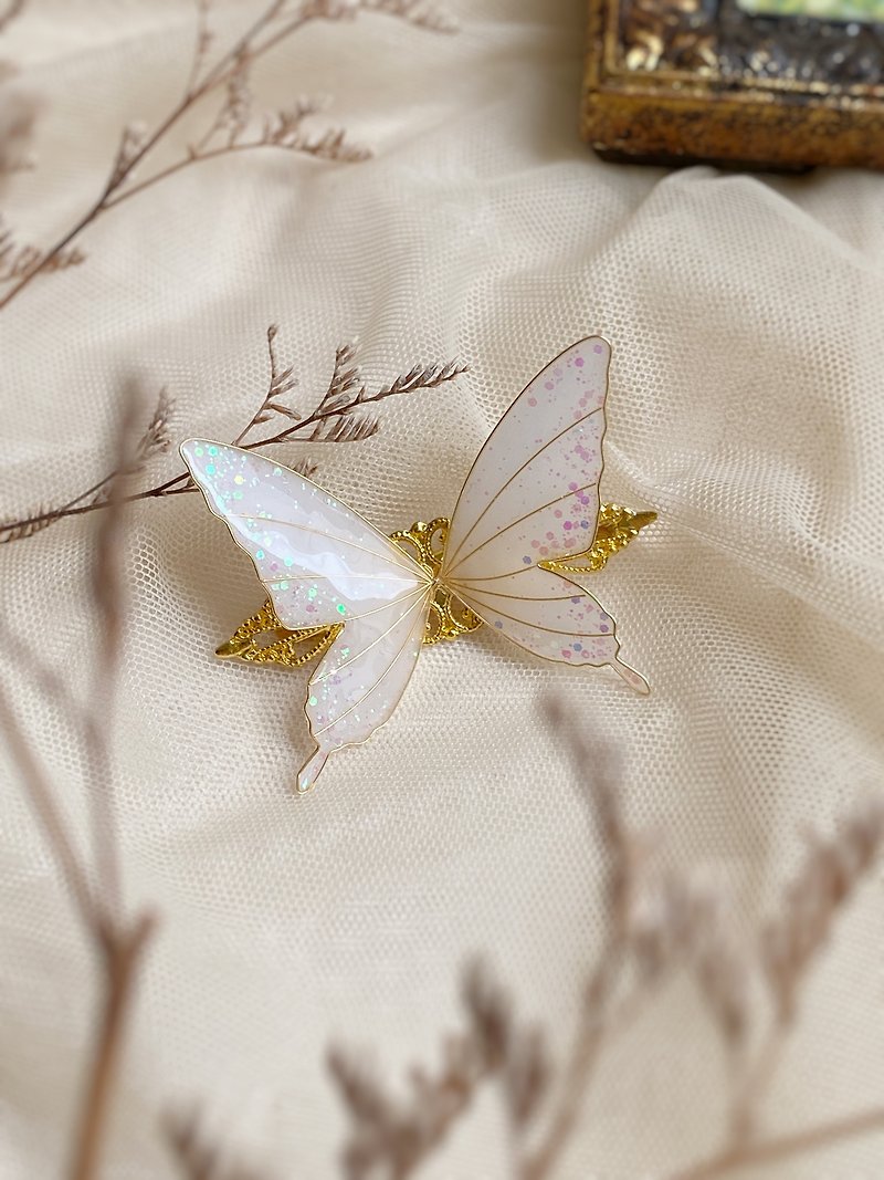 Pre-order Snow White Butterfly | Hair Clip Lolita Pin - เครื่องประดับผม - เรซิน ขาว