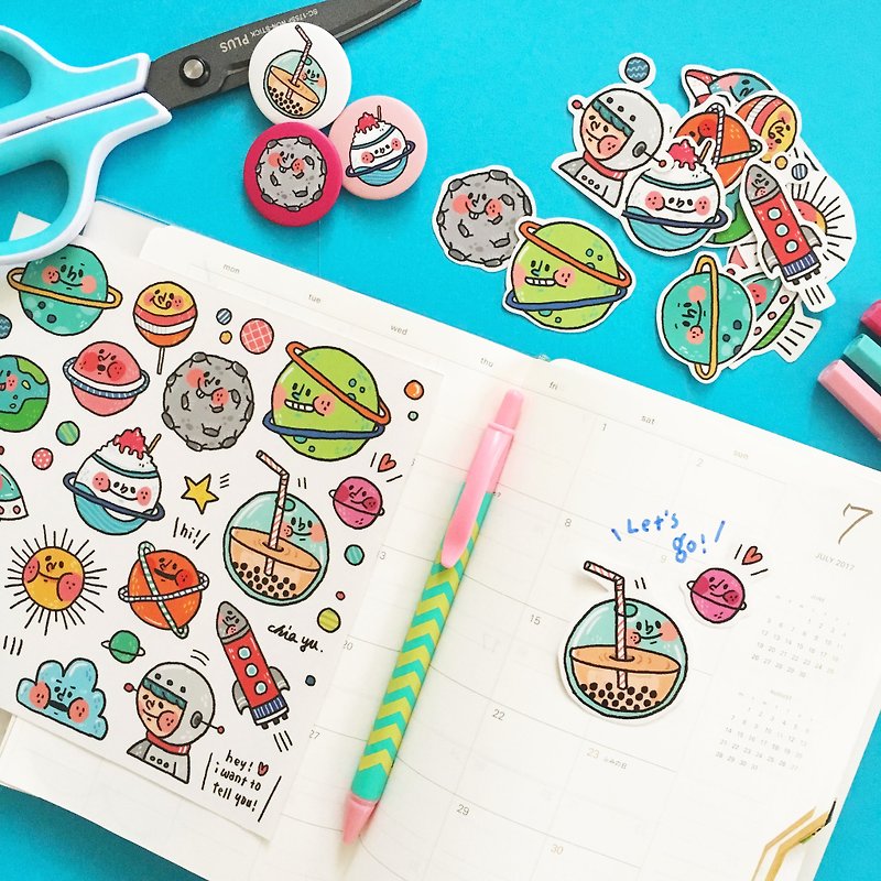 Go to space together / transparent sticker - Stickers - Paper Multicolor