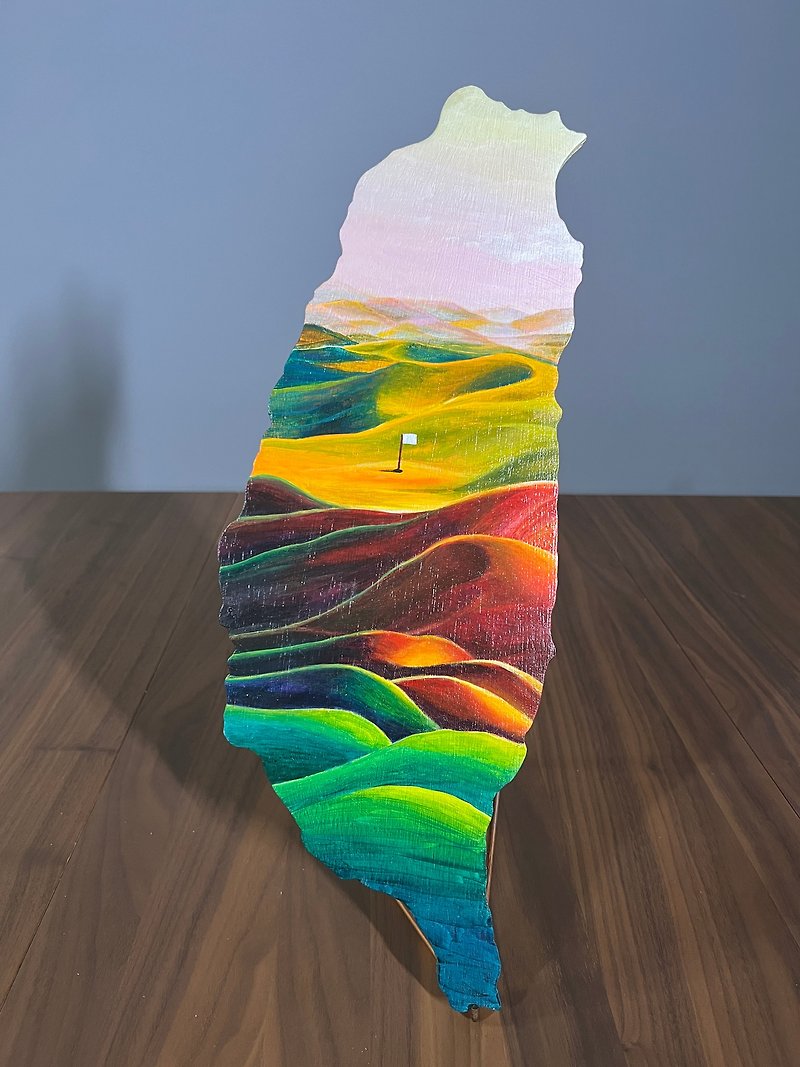 Taiwan Island Series Acrylic Painting-Rainbow Grassland - Items for Display - Wood Blue
