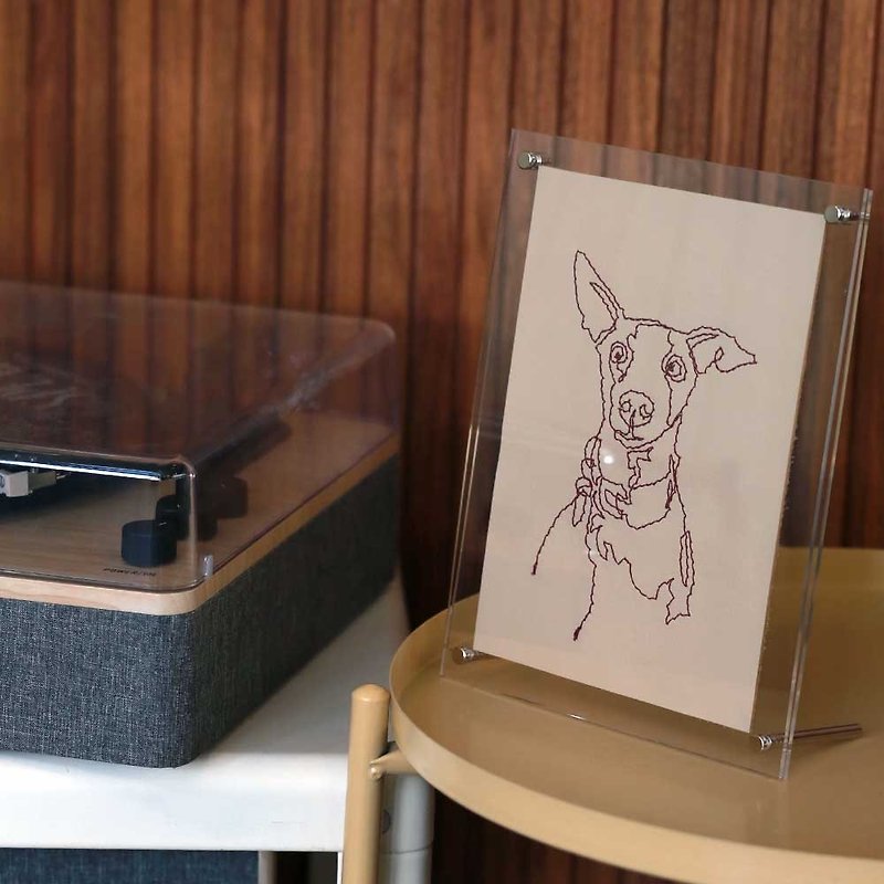 Stitched Leather Pet Portrait Message card - Drawing personalize Gift Memorial - Customized Portraits - Genuine Leather White