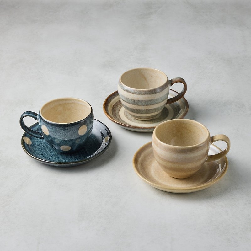 Minoyaki - Round Glazed Coffee Cup & Saucer Set - Optional Matching Cup Set (4 Pieces) - 200 ml - Mugs - Pottery Multicolor