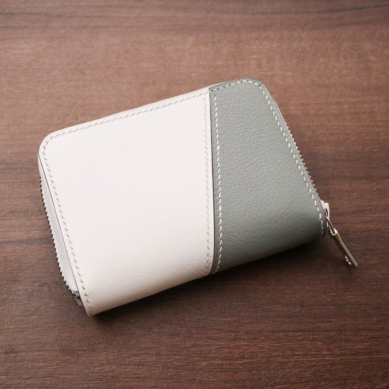 【The Greys】Zip coin purse - กระเป๋าใส่เหรียญ - หนังแท้ สีเทา