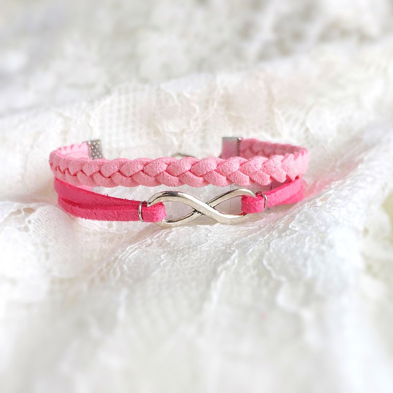 Handmade Double Braided Infinity Bracelets–pink - Bracelets - Other Materials Pink