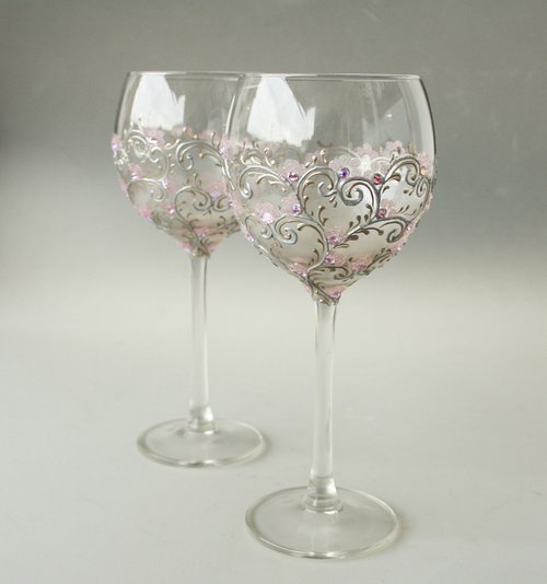 Tree of Life Wine Glasses Swarovski Crystals Retro Glasses hand Painted set  of 2 - Shop NeA Glass Bar Glasses & Drinkware - Pinkoi