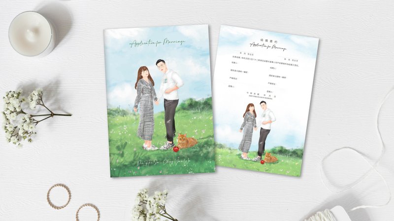 【Full-color wedding book appointment group】Provide photos to draw wedding illustrations | Follow IG to give tablecloths - Marriage Contracts - Paper Multicolor