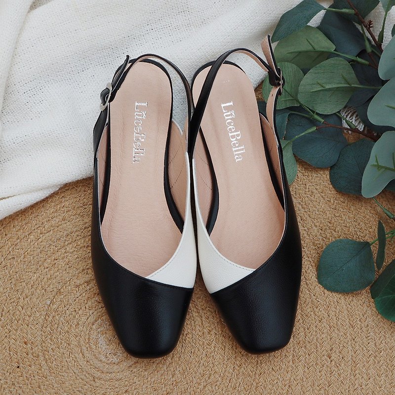 [Backlight] Simple Leather Sandals - Black and White | Cool No Open Toe | Taiwan Leather Women's Shoes - รองเท้ารัดส้น - หนังแท้ สีดำ