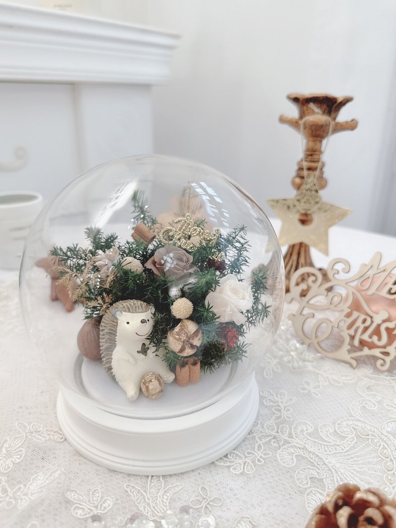 Everlasting Flower Pat Lamp Glass Cup-Forest Hedgehog - ช่อดอกไม้แห้ง - พืช/ดอกไม้ สีเขียว