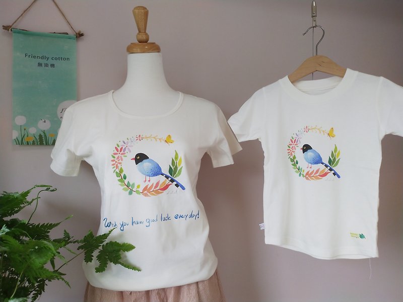 Taiwan Blue Magpie bird~Adult T-shirt 100% pure cotton combed cotton - เสื้อยืดผู้หญิง - ผ้าฝ้าย/ผ้าลินิน ขาว