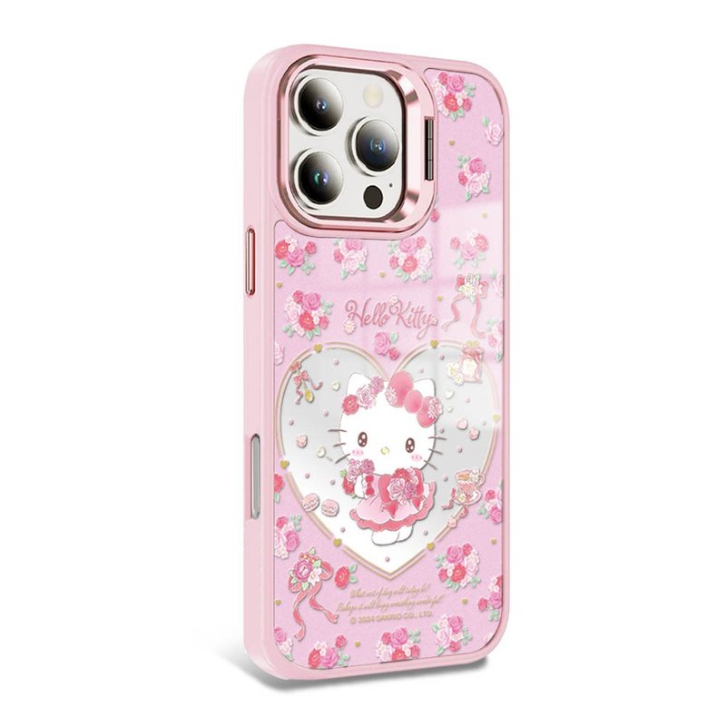 iPhone 全系列 軍規防摔合金框隱形立架鏡面磁吸殼-捧花凱蒂-粉框 - 手機殼/手機套 - 其他材質 多色