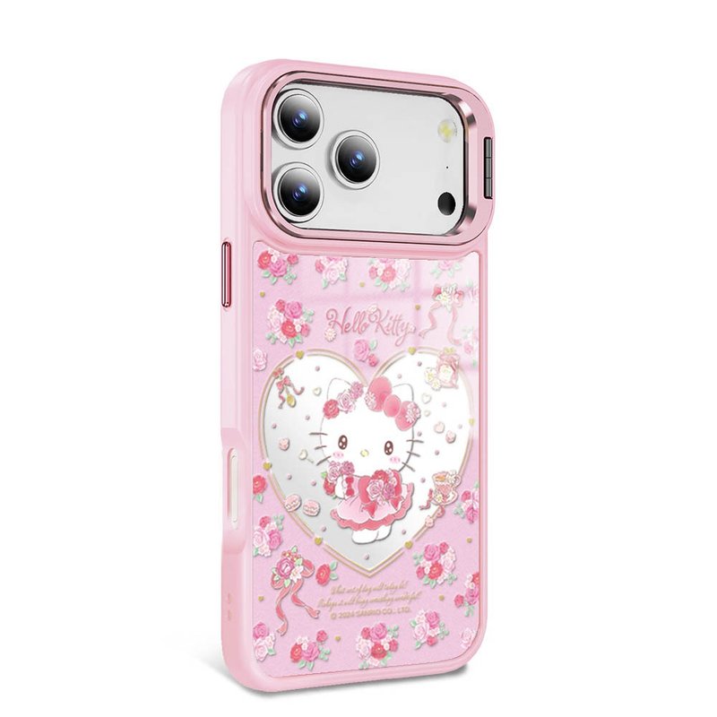 iPhone 全系列 軍規防摔合金框隱形立架鏡面磁吸殼-捧花凱蒂-粉框 - 手機殼/手機套 - 其他材質 多色