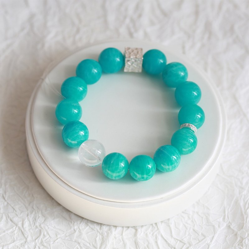 Original design amazonite bracelet with white ghost 14mm large beads - สร้อยข้อมือ - คริสตัล สีน้ำเงิน