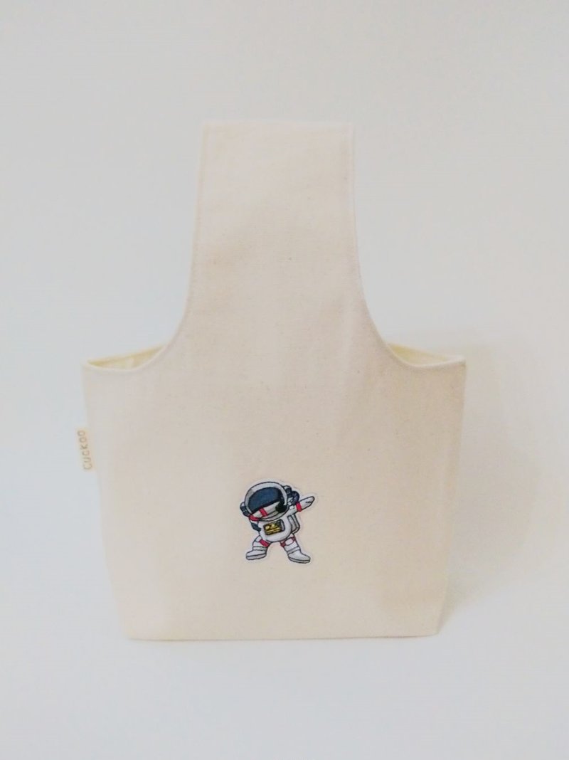 Tote bag, embroidered bag, astronaut (large model) - กระเป๋าถือ - ผ้าฝ้าย/ผ้าลินิน ขาว