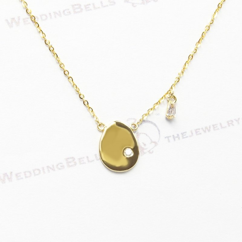 18K Solid Yellow gold round diamond with tapper cut diamond Necklace/Birthstone - สร้อยคอทรง Collar - เพชร สีเหลือง