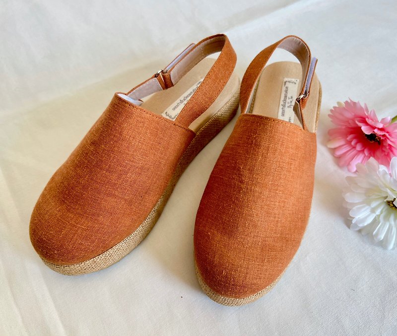 100% 麻織物製成的涼鞋 - 手工製作 - 涼鞋 - 其他材質 橘色