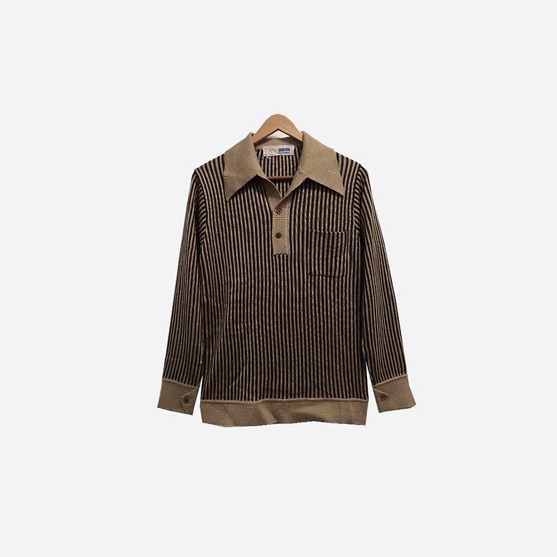 脫臼古著 / 直條細針織毛衣 no.308 vintage - 毛衣/針織衫 - 聚酯纖維 咖啡色