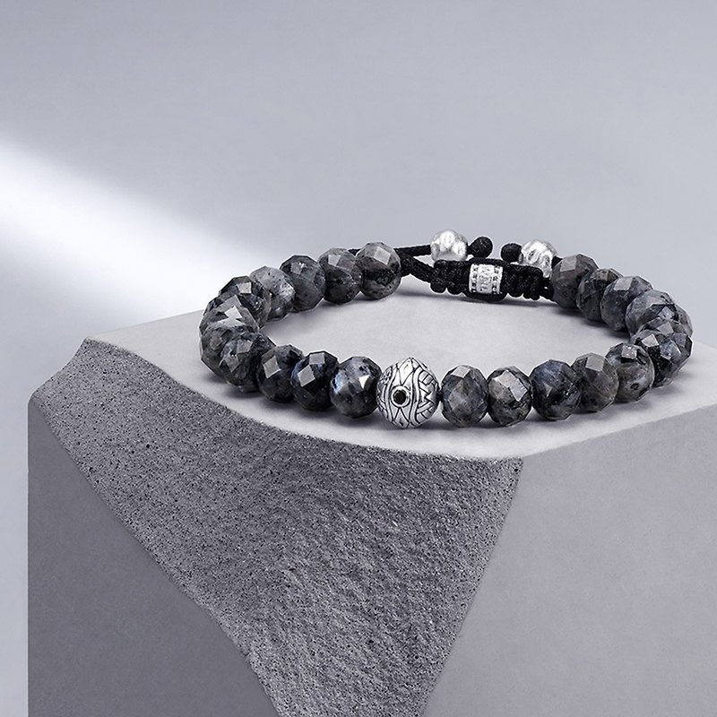 Men's Mystical Symbol Beaded Bracelet with Tremolite - Bracelets - Crystal Gray