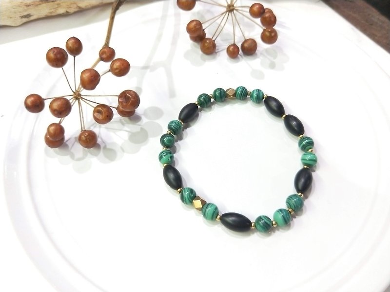 Bracelet. Peacock Stone*Black chalcedony*Bronze simple wild bracelets - Bracelets - Gemstone Green