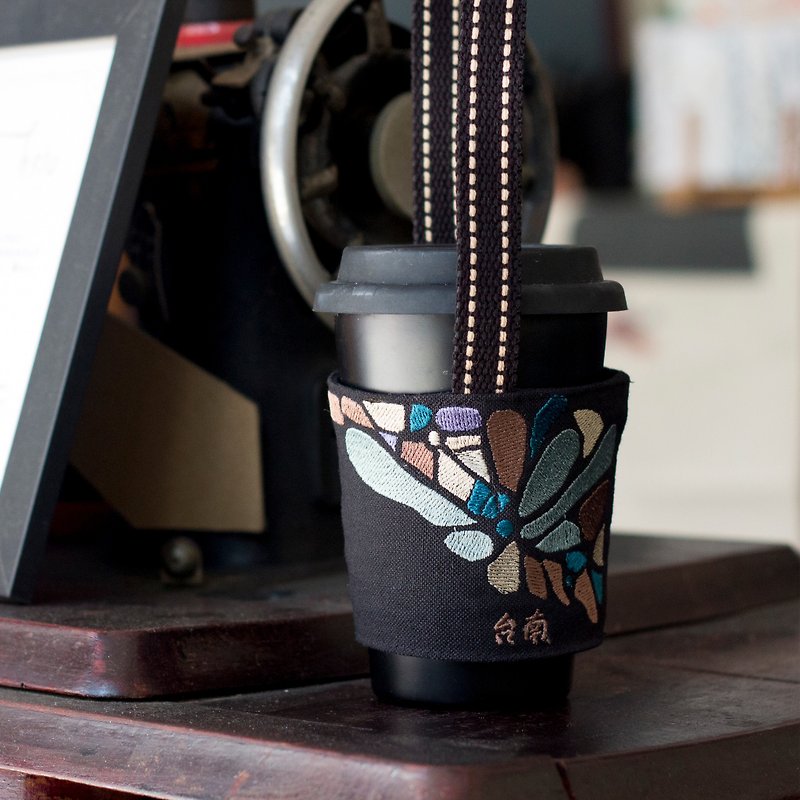 hsiu- Attu embroidery drink bag - Beverage Holders & Bags - Thread Black