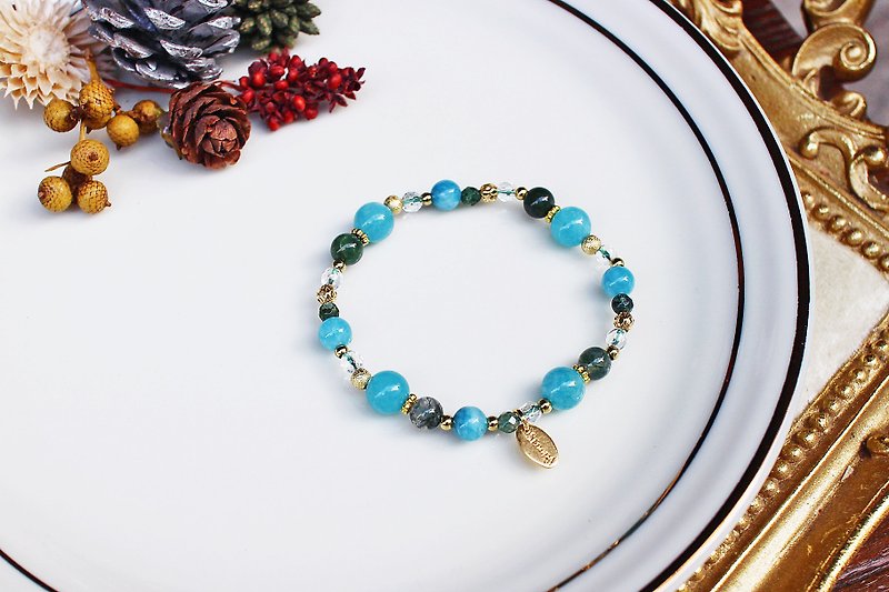<Slow temperature natural stone series>C1208 crystal sea blue treasure sea algae jade bracelet - Bracelets - Gemstone 