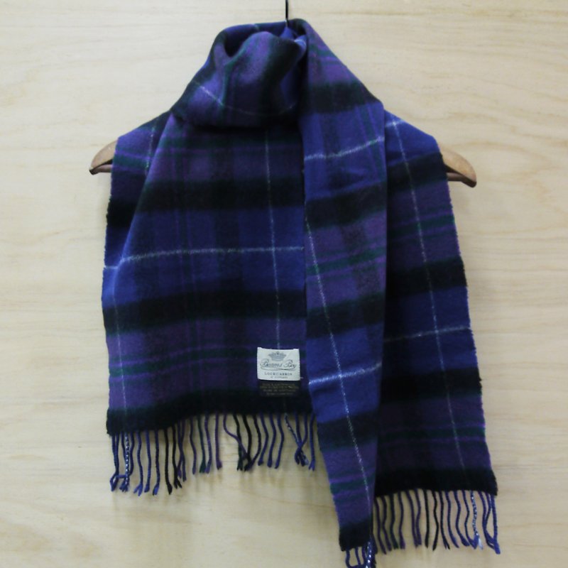 FOAK vintage Scottish lamb pure purple wool plaid scarf - ผ้าพันคอ - ขนแกะ สีม่วง