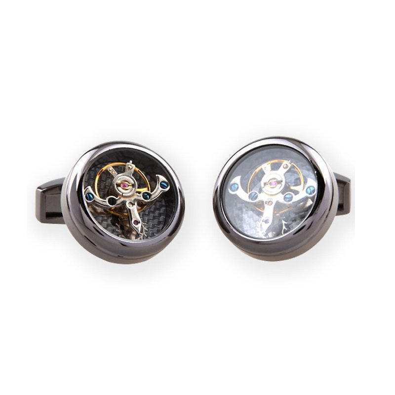 Kings Collection Black Round Watch Movement Cufflinks KC10048 Black - Cuff Links - Other Metals Black