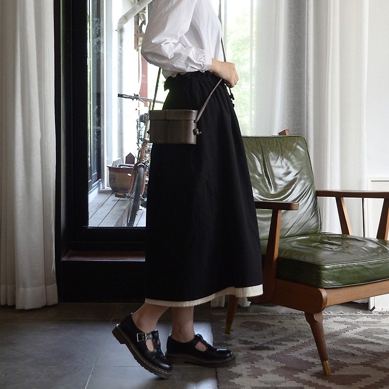 Black Skirt | Skirt | Cotton and linen blended | Independent Brand | Sora-35 - スカート - コットン・麻 ブラック
