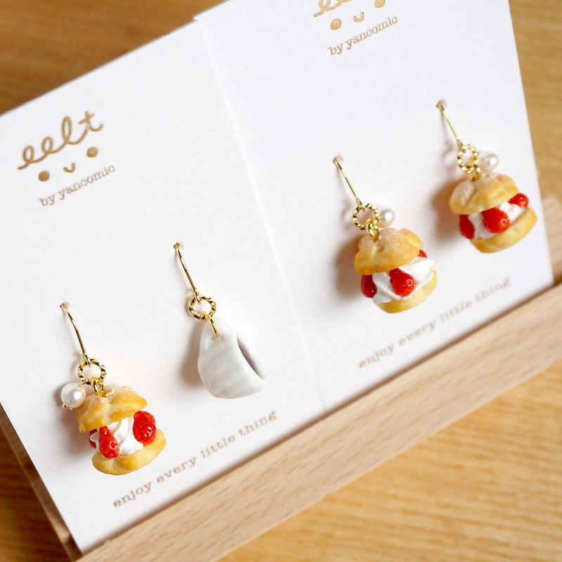 Strawberry Puffs. With Hot Coffee. Handmade Earrings - Earrings & Clip-ons - Resin Red