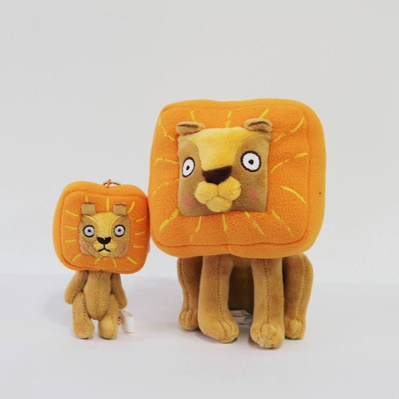 Square Head Lion Toy + Key Chain Set - ตุ๊กตา - วัสดุอื่นๆ สีส้ม