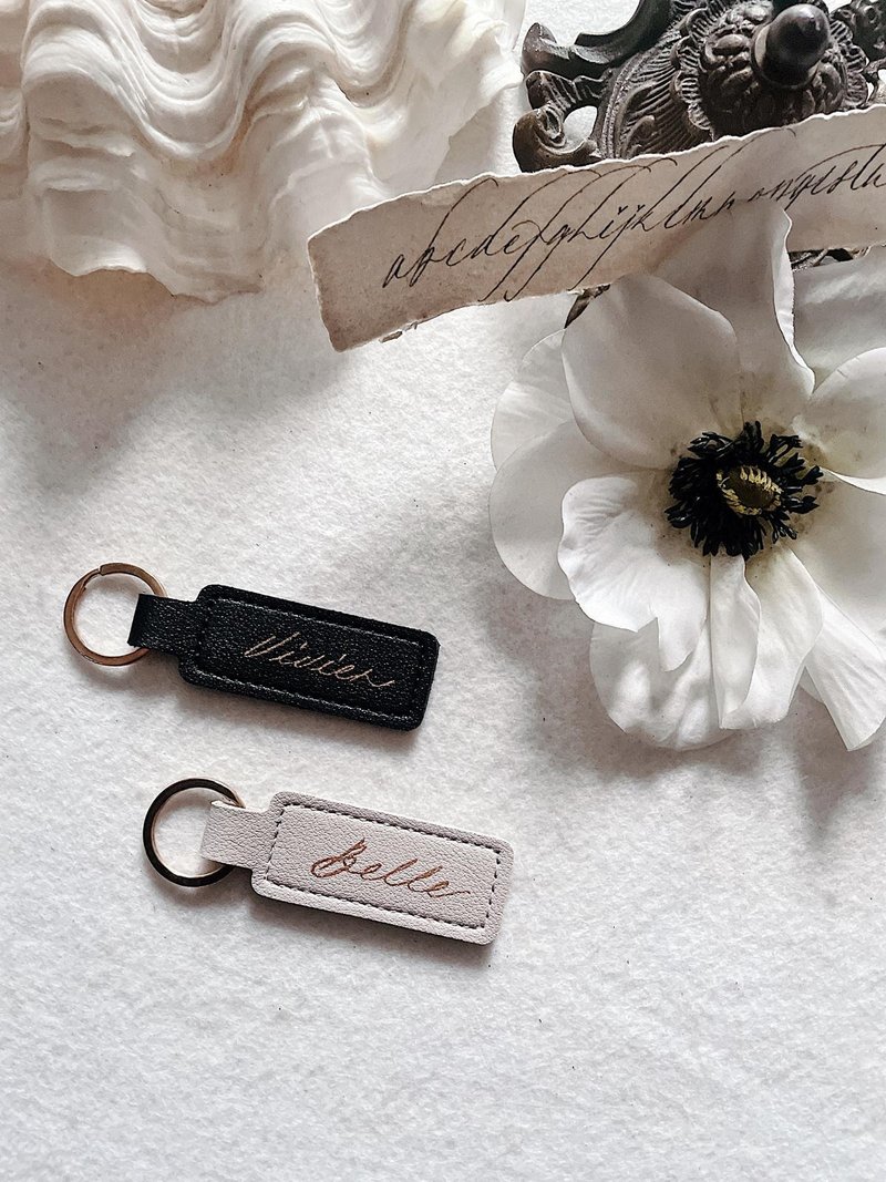 PERSONALIZED LEATHER KEYCHAIN WITH CALLIGRAPHY NAME  / GIFT - Keychains - Eco-Friendly Materials Black