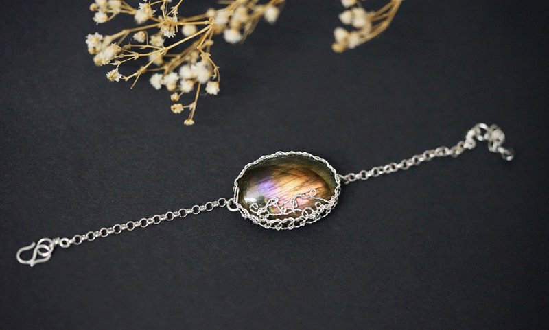 純手工銀繞線拉長石手鏈  可調節長短 - 手鍊/手環 - 半寶石 多色