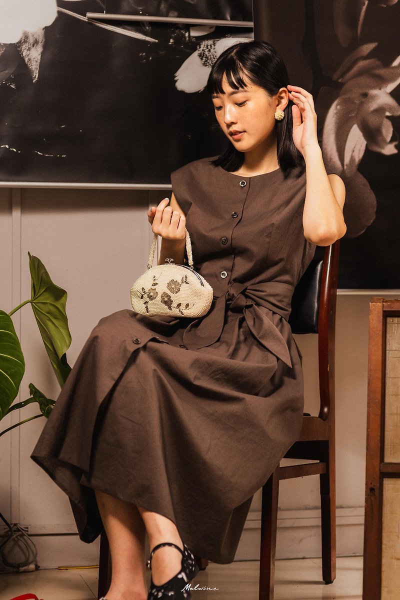 Malwine charcoal gray sleeveless dress - ชุดเดรส - ผ้าฝ้าย/ผ้าลินิน 