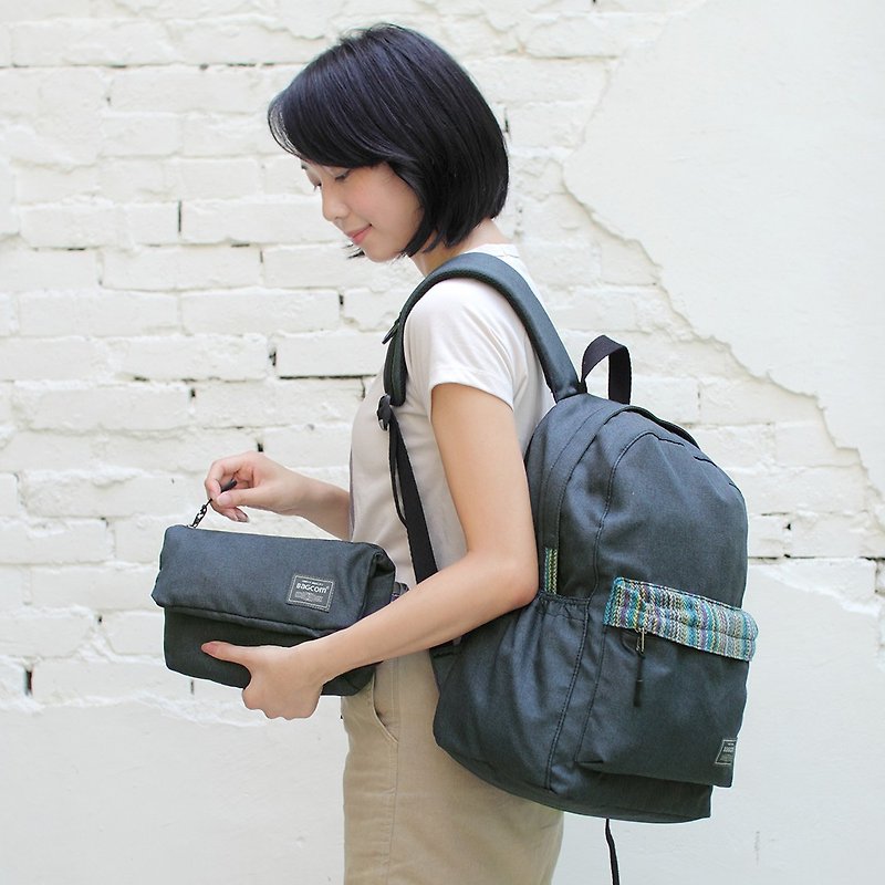 Doreen 2 in 1 backpack(14 inch Laptop OK)_Stripe Blue-Black_105188 - Backpacks - Cotton & Hemp Black