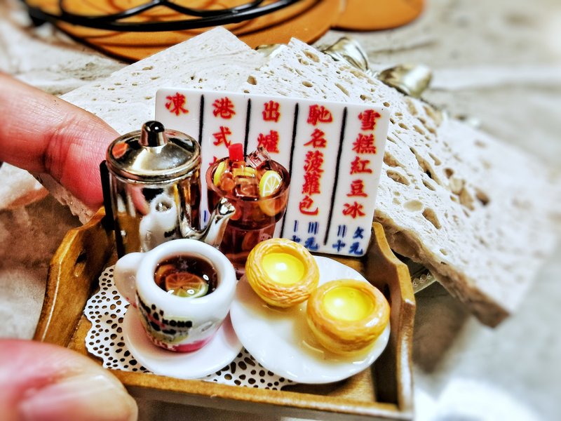 [Original Hong Kong-style handicraft] Simulated Hong Kong tea restaurant miniature scene box - ของวางตกแต่ง - เรซิน สีนำ้ตาล