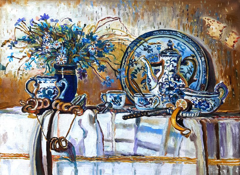 Still Life  Painting  Original Oil Art Wall Decor Oil On Canvas - ตกแต่งผนัง - วัสดุอื่นๆ 