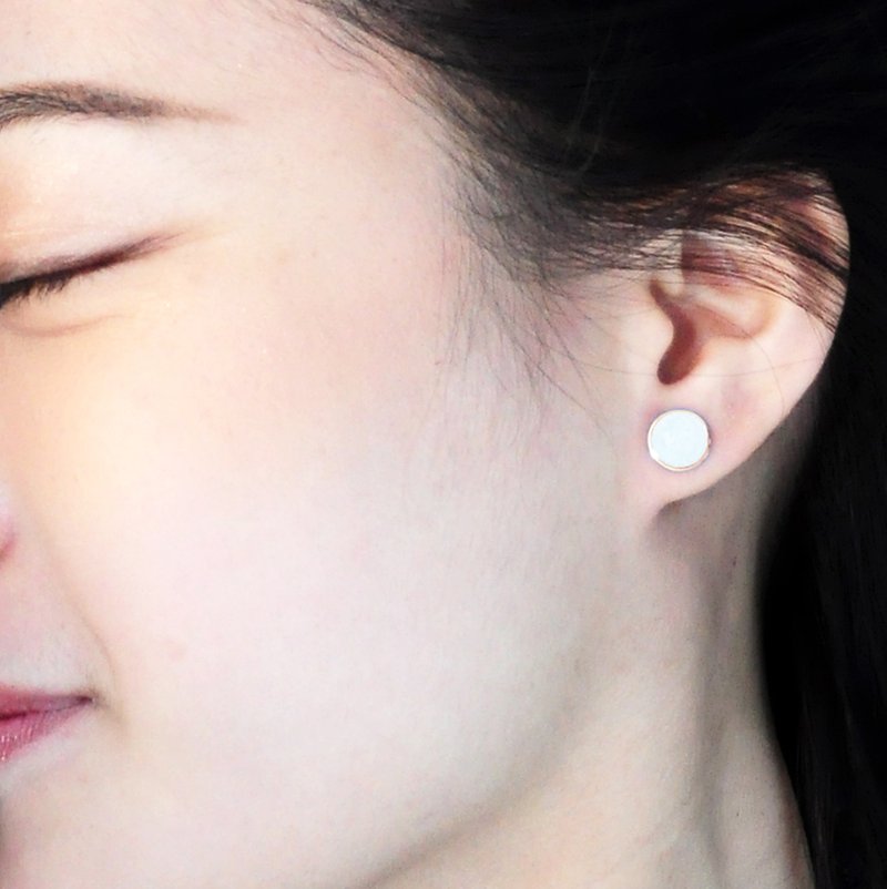 White Concrete Circle Earrings (Rose Gold) - Geometric Series - ต่างหู - ปูน ขาว