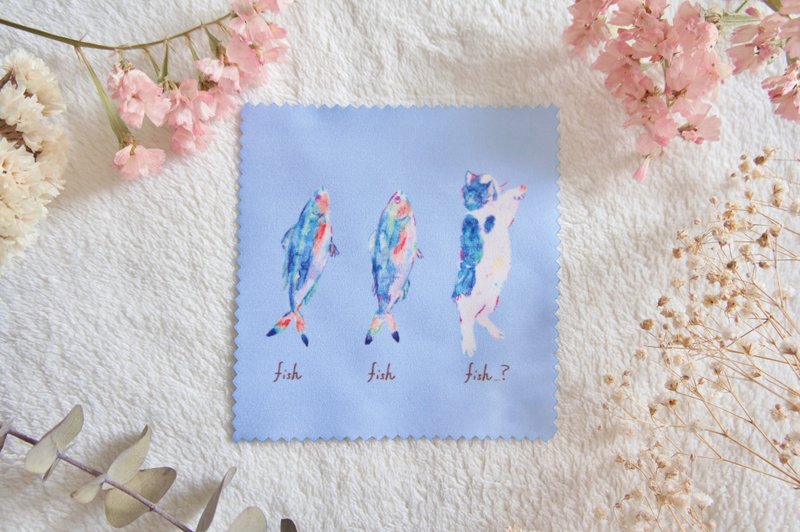 貓咪與魚眼鏡布 - 眼鏡盒/眼鏡布 - 其他材質 