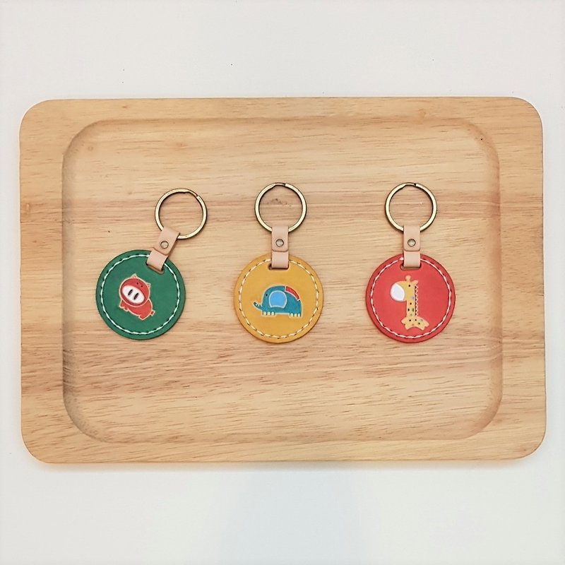 Key ring_pure leather_animal-cheer slogan_can be changed to English name - Keychains - Genuine Leather Multicolor