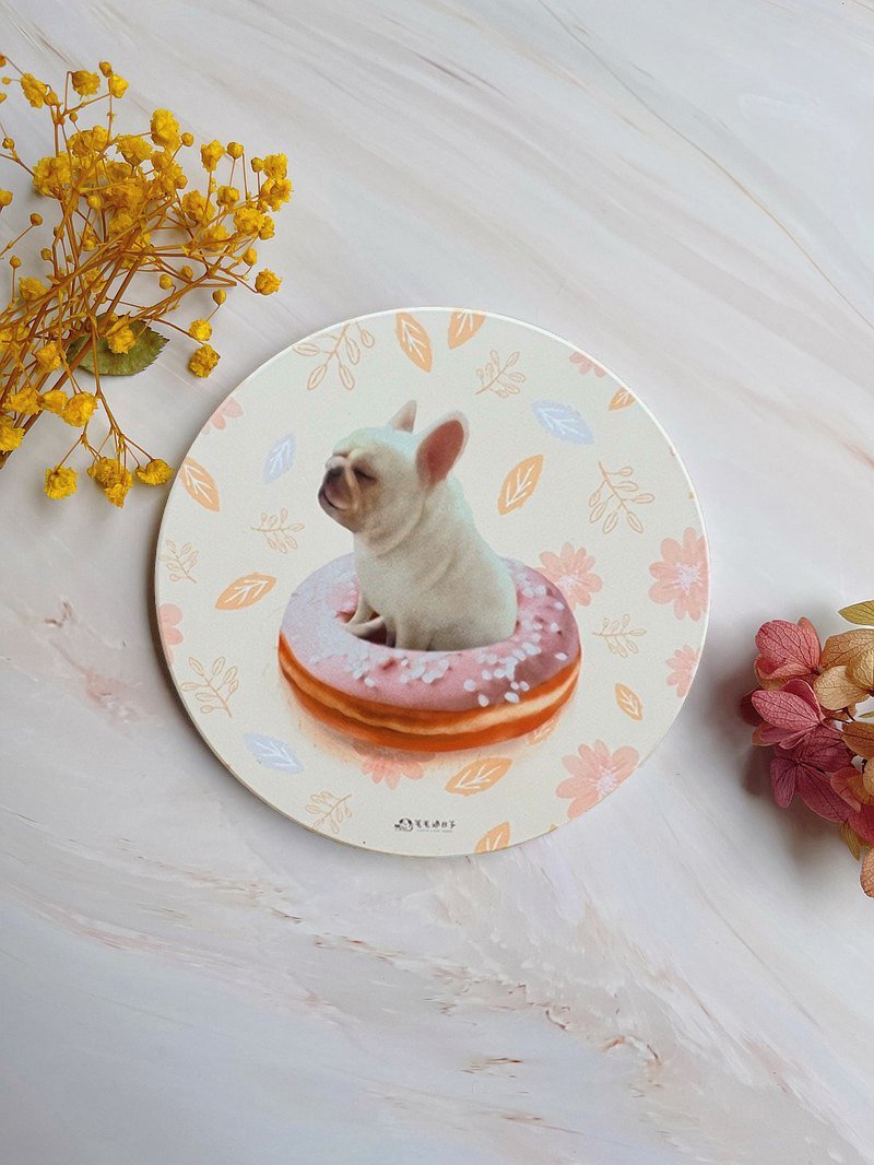 Donut dog-absorbent coaster / diatomaceous earth coaster - Coasters - Other Materials Pink