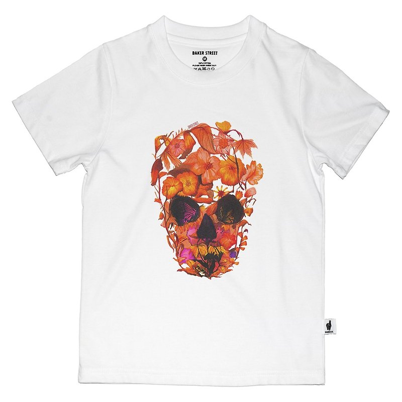 British Fashion Brand -Baker Street- Blossom Skull Printed T-shirt for Kids - Tops & T-Shirts - Cotton & Hemp White