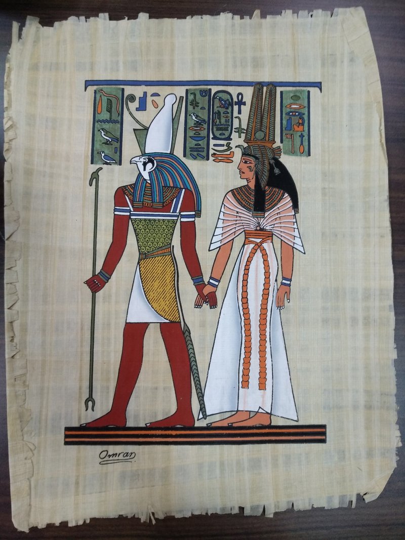 Egyptian papyrus painting-Horus and Nefertari (approx. 48x37 cm) - โปสเตอร์ - วัสดุอื่นๆ 