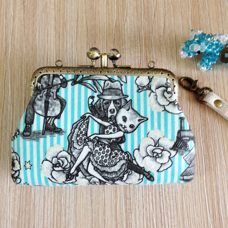 Animal party double mouth gold - card package / purse - Coin Purses - Cotton & Hemp Blue