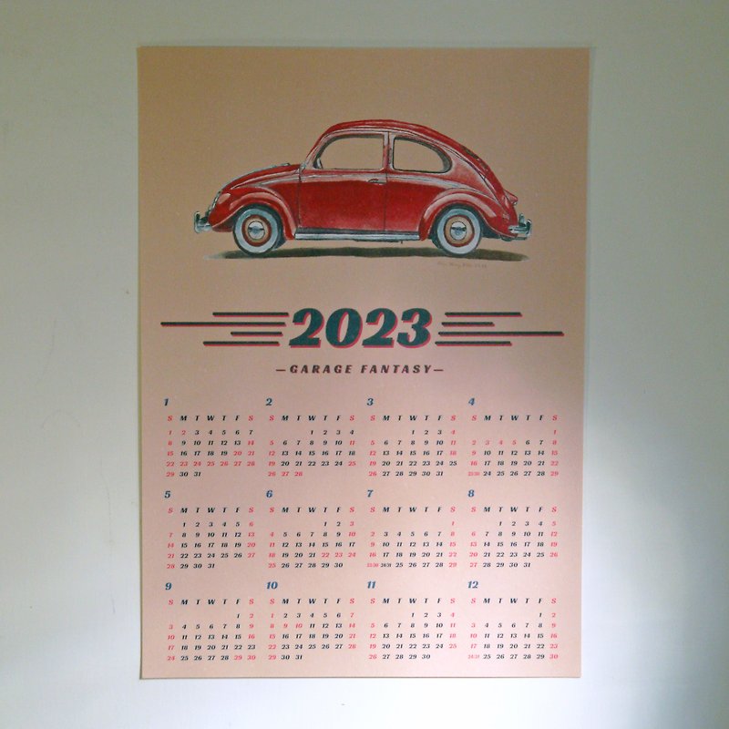 2023 Poster Annual Calendar / GARAGE FANTASY - Beetle Car / A3 Size - Calendars - Paper 