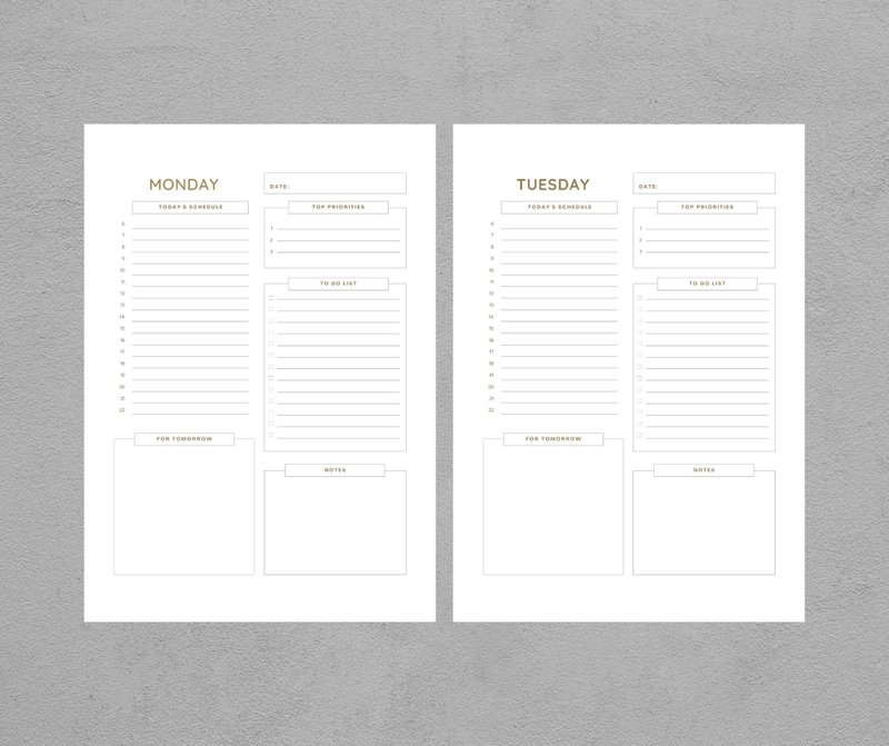 Daily Planner Portrait, Minimalist Printable and Digital version - 其他數位商品 - 其他材質 