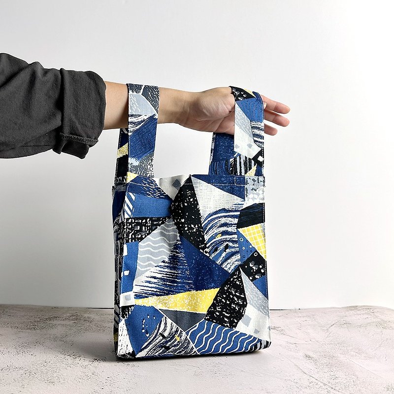 小さなコットン ショッピング バッグ ブレックファスト バッグ - 幾何学的なコラージュ - トート・ハンドバッグ - コットン・麻 
